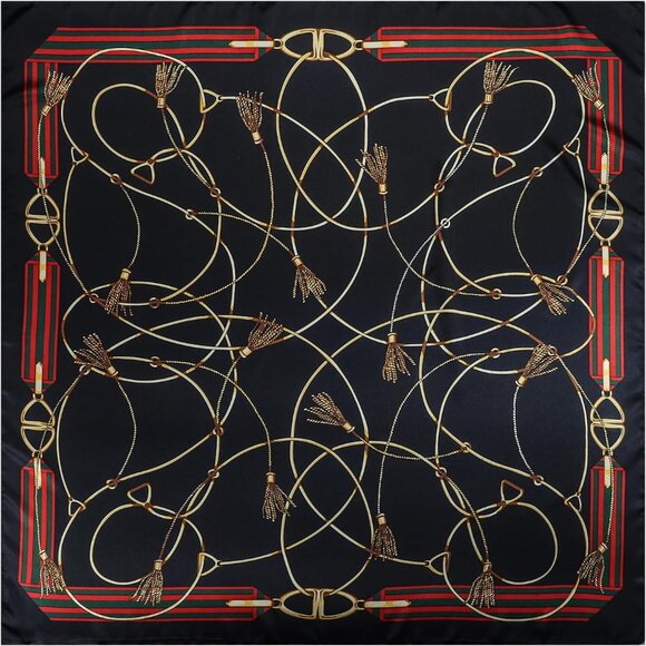 Women's Red/Green Head Scarf Like Silk Printed Square Hair Bandanas 35 Inches - Picture 7 of 7